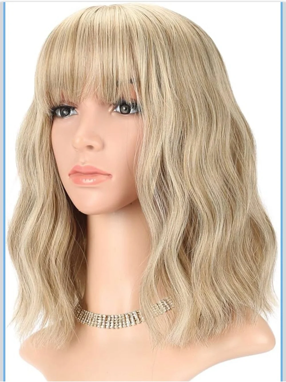 NWT Blonde Bob Wig With Air Bangs Shoulder Length Wavy Synthetic Cosplay 12